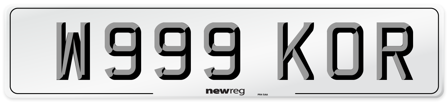 W999 KOR Number Plate from New Reg